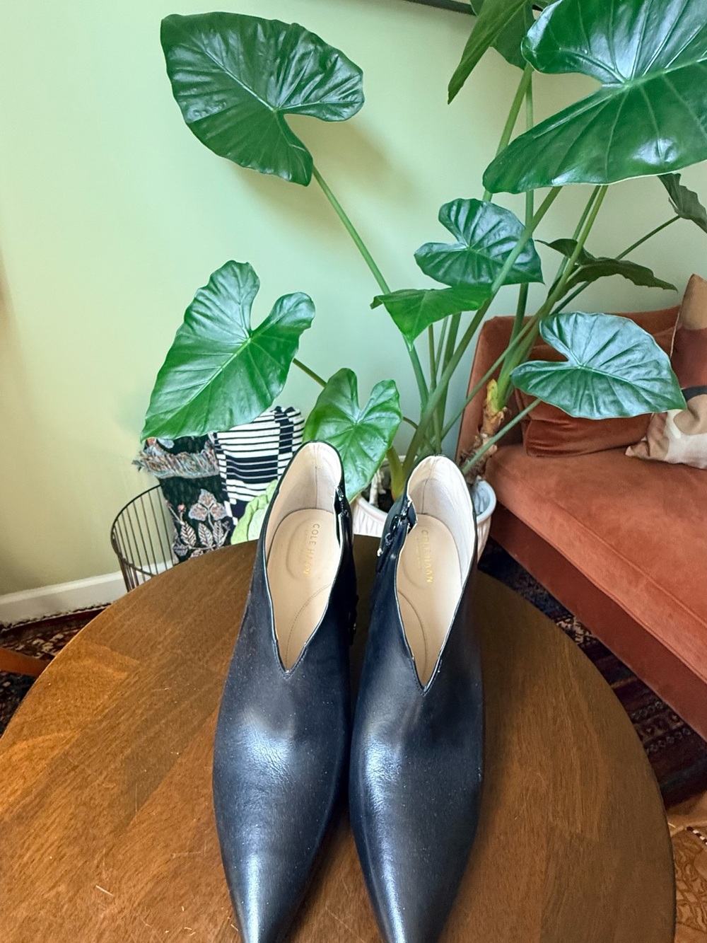 Cole Haan Black Pointed Leather Ankle Booties